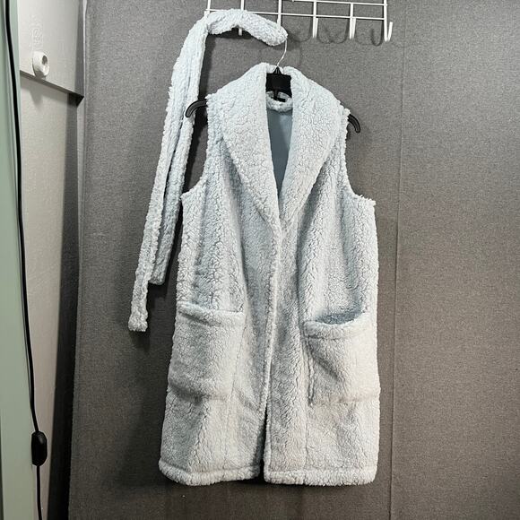 BumbleBella by Jill Martin Sherpa Shawl Collar Long Vest Baby Blue, X-Small - Picture 1 of 11